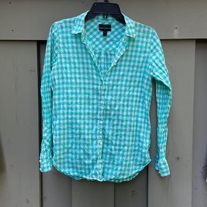 J Crew Turquoise Plaid Cotton Button Down Vintage 1990’s